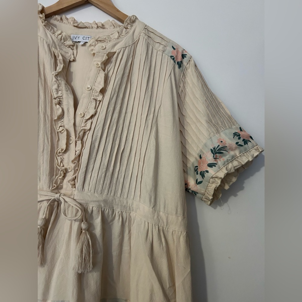 Ivy City Co Cream Midi Dress with Pink & Green Embroidery - Picture 3 of 3